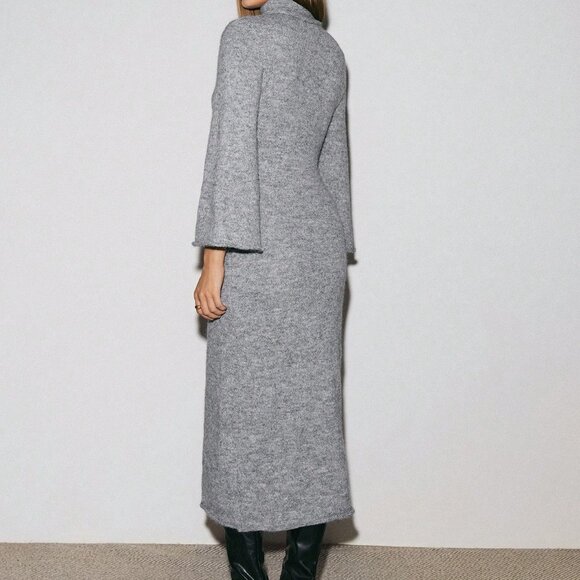 Grey Casual Women's Asymmetrical Hem Turtleneck Sweater Dress - Picture 2 of 7